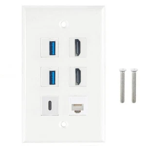 RJ45 USB Cat6 Wall Plate 6 Port Outlet HDTV Keystone Fast Speed Data Transfer - Picture 1 of 8