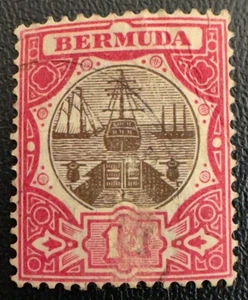 Bermuda Stamp #34 Used 1p Carmine Rose & Brown 1906-10 Issue - Picture 1 of 2