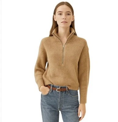 Everlane Sweater Women's XXS Half-Zip Tan Camel Knit Pullover 100% Luxe Wool - Image 1 of 4