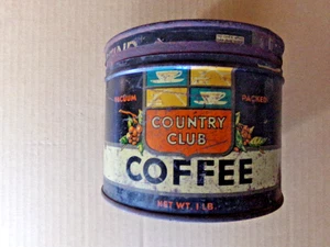 Lata de café Country Club vintage de 1 libra - Imagen 1 de 6