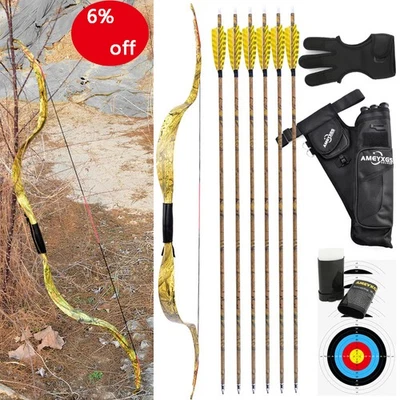  Archery Traditional Recurve Bow 20lbs Takedown Mongolian Longbow Hunting Target - Image 1 of 4