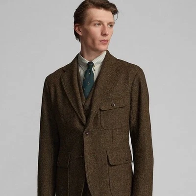 RRL Ralph Lauren Green Wool Tweed Sport Coat Jacket-MEN-S - Image 1 of 4