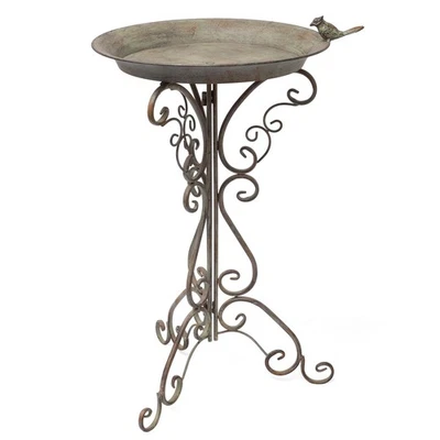 Vogeltränke Vogelbad stehend mit Vogel antik grün Höhe 73cm frostsicher metall - Bild 1 von 4