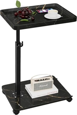 C Shaped Side Table Adjustable Height, 360°Swivel Bedside Table With Wheels - Image 1 of 4