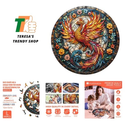 Wooden Puzzles for Adults, Stained Glass Phoenix Wooden Jigsaw Puzzle for Adu... - Image 1 of 4