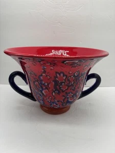Ciotola Millefiori 10,5” Murano Rosso Con Manici Blu Navy Vetro Arte Pesante Italia - Foto 1 di 12
