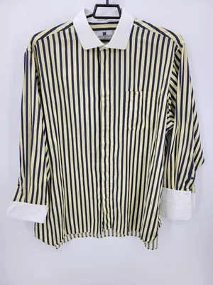 Camisa de vestir Italo Mondo para hombre grande 19 34/35 azul amarillo a rayas puño francés algodón Foto 1 de 4