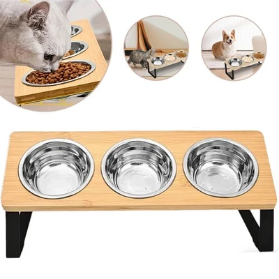 Katzennapf Erhöht 3 Futternapf Edelstahl Futterstation Napfset  Katzenfutternapf - Bild 1 von 4