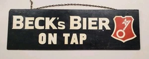 1970s Becks "Beer On Tap" Wooden Beer Sign Vintage Rare 7inx 23in - Picture 1 of 2