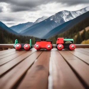 Wooden Train 3 piece Lot Magnetic Red engine + 2 cars Brio Thomas compatible - Picture 1 of 9