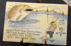 Postal de cómic vintage con tema de pesca-parece pescadora - Imagen 1 de 2