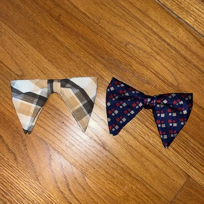 VTG BOW TIE Lot If 2 CLIP ON PLAID geometric Big Butterfly Style - Image 1 of 4