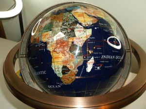 Blue Lapis Rotating Peplogle Globe Precious Inlaid Stone Solid Brass / Compass - Picture 1 of 15