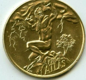 Mardi Gras Doubloon Krewe of Atlas 1970 Aluminum Gold - Picture 1 of 2