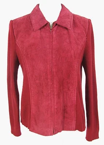 Coldwater Creek Petite Medium Jacket PM MP Brick Red Suede & Sweater Knit Zip - Picture 1 of 5