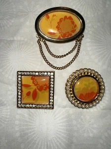 Vintage Avon Gold-tone Orange/Yellow Floral Pendant/Brooches Lot Of 3 - Picture 1 of 10