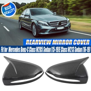 Carbon Fiber Black OX Horn Rearview Mirror Cover Caps For 2015~2021 Benz C~Class - Bild 1 von 17