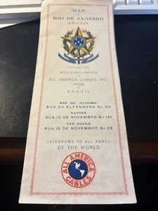 Vintage All America Cables Vintage Map Rio De Janeiro Brazil RR Timetables RARE - Picture 1 of 6