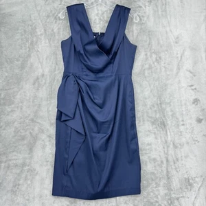 Maggy London Dress 14 Petite Satin Drape Evening Event Wedding Navy Blue Zip - Picture 1 of 11