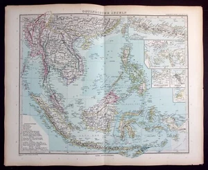 EAST INDIES, INDONESIA, JAVA, PHILIPPINES, original antique map, Stieler, 1891 - Picture 1 of 6