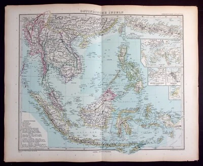 INDIAS ORIENTALES, INDONESIA, JAVA, FILIPINAS, mapa antiguo original, Stieler, 1891 Foto 1 de 4