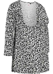 Maternity Nursing Shirt 3/4 Sleeve Pregnant Flower Pattern Black 923116 - Picture 1 of 3