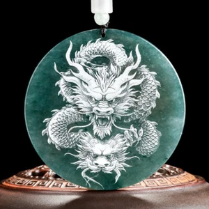 Natural Grade A Jadeite Jade Shadow Carving Dragon King Pendant Certificate - Foto 1 di 7