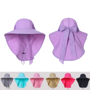 Sombreros para el sol para mujer UPF50+ ala ancha protección UV sombrero de playa cuello cara solapa gorra - Imagen 1 de 17