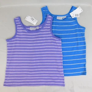 Lot 2pc Basic Editions Scoop Neck Horizontal Stripe Tank Tops - Large #9637 - Picture 1 of 9