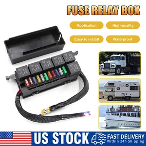 12V 11-way Car Relay Fuse Block Box With Pre-wires 6x Relays and 11x Fuses Wring - Picture 1 of 10
