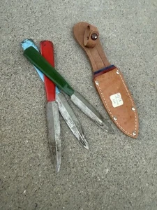 Colorful Set of 3 Vintage Throwing Knives With Sheath Knifes Knife.            B - Picture 1 of 5
