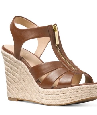 Michael Kors Berkley leather Espadrille Wedge Sandal platform luggage strap SZ 8 - Image 1 of 4