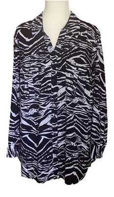 MAGGIE BARNES WOMEN'S PLUS SZ TUNIC BLOUSE V-NECK LONG SLEEVES SZ 1X 18/20W EUC - Image 1 of 3