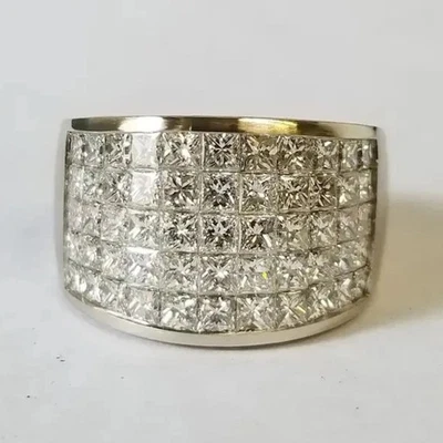 Princess 3Ct Men's Wedding Gift Lab Grown Diamond Invisible Ring 14k Yellow Gold - Image 1 of 4