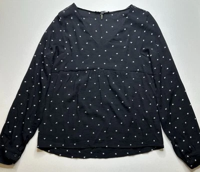 Maje Stars Embroidery Long Sleeve Top Women's Size 2 Black V-Neck - Image 1 of 4