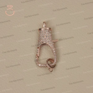 Double Sided Pave Diamond Lock Charm 925 Silver Rose Gold Plating Clasp Finding - Picture 1 of 8