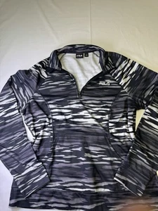 FILA SPORT Athletic Top Large Zebra Stripe 1/4 Quarter Zip Fleece Lined Black - Picture 1 of 6