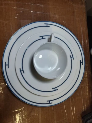 Hermes Dessert Plate Rhythm Rythme Blue White Porcelain Tableware 3 Pieces ,  - Image 1 of 4