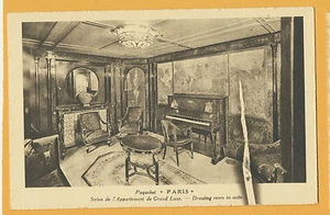SS Paris Postcard - Drawing Room in Suite - CGT - French Line - Picture 1 of 2