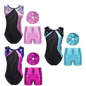 Kids Girl's Rompers Gym Bodysuit With Shorts Handbands Ballet Yoga Unitard - Picture 1 of 27