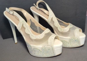Damen Plateau Slingback Sandalen 6 in Weiß Glitzer US:13 EU:44 Aachcol UVP:84€ - Bild 1 von 12