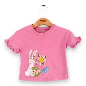 Baby Girls Next Pink Easter Bunny Embroidered Cotton T-Shirt Top Age 3-6 months - Picture 1 of 2