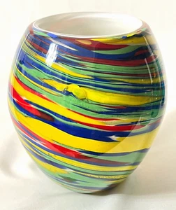 Vintage Murano Hand Blown Rainbow Swirl Cased Art Glass Vase 7" Tall - Picture 1 of 4