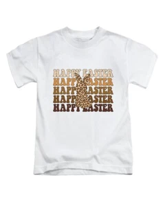 Leopard Print Happy Easter Kids T-Shirt Cute Easter Childrens Top - Picture 1 of 13