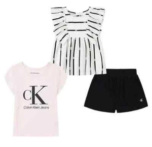 Calvin Klein Kids 3-piece Shorts Set Girls Sz 6 Pink Black White Tee Tunic Short - Picture 1 of 8