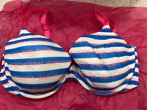 NWT VICTORIA 'S SECRET Cotton Lined Demi BRA 38D WHITE Blue Pink Stripe - Picture 1 of 6