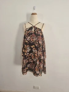 SPORTSGIRL size 10 strappy cold shoulder floral chiffon mini dress colourful - Picture 1 of 8