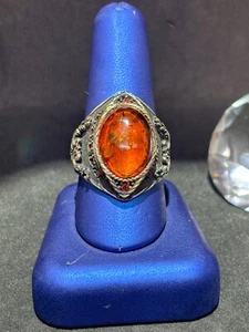Oval Cut Yellow/Orange Citrine Mens Ring Sterling Silver 925 Antique Finish New - Picture 1 of 15