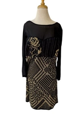 Vestido Suéter Hecho a Mano Negro Dorado Malla Metálica Talla 2X Midi Sweetheart Vacaciones Foto 1 de 4