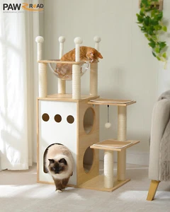 PAWZ Road Cat Tree Tower Scratching Post Wood Cat Kitten Condo Furniture House - Picture 1 of 22